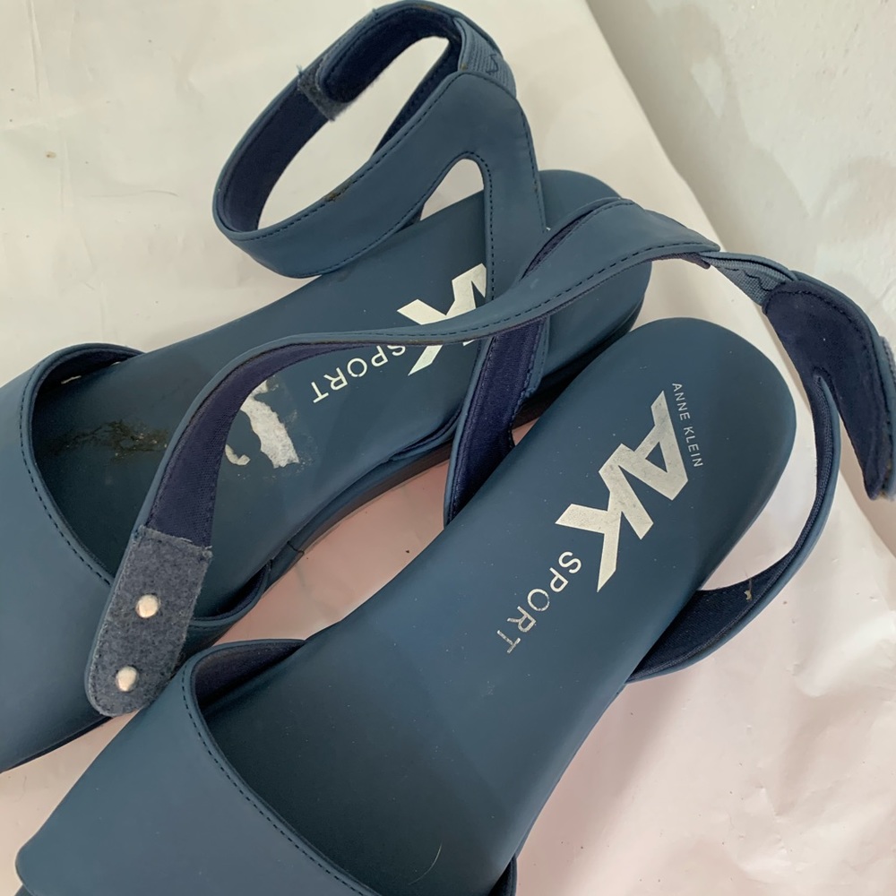 Anne Klein AK Sport Slate Blue Ankle Strap Wedge Sandals - Picture 4 of 7